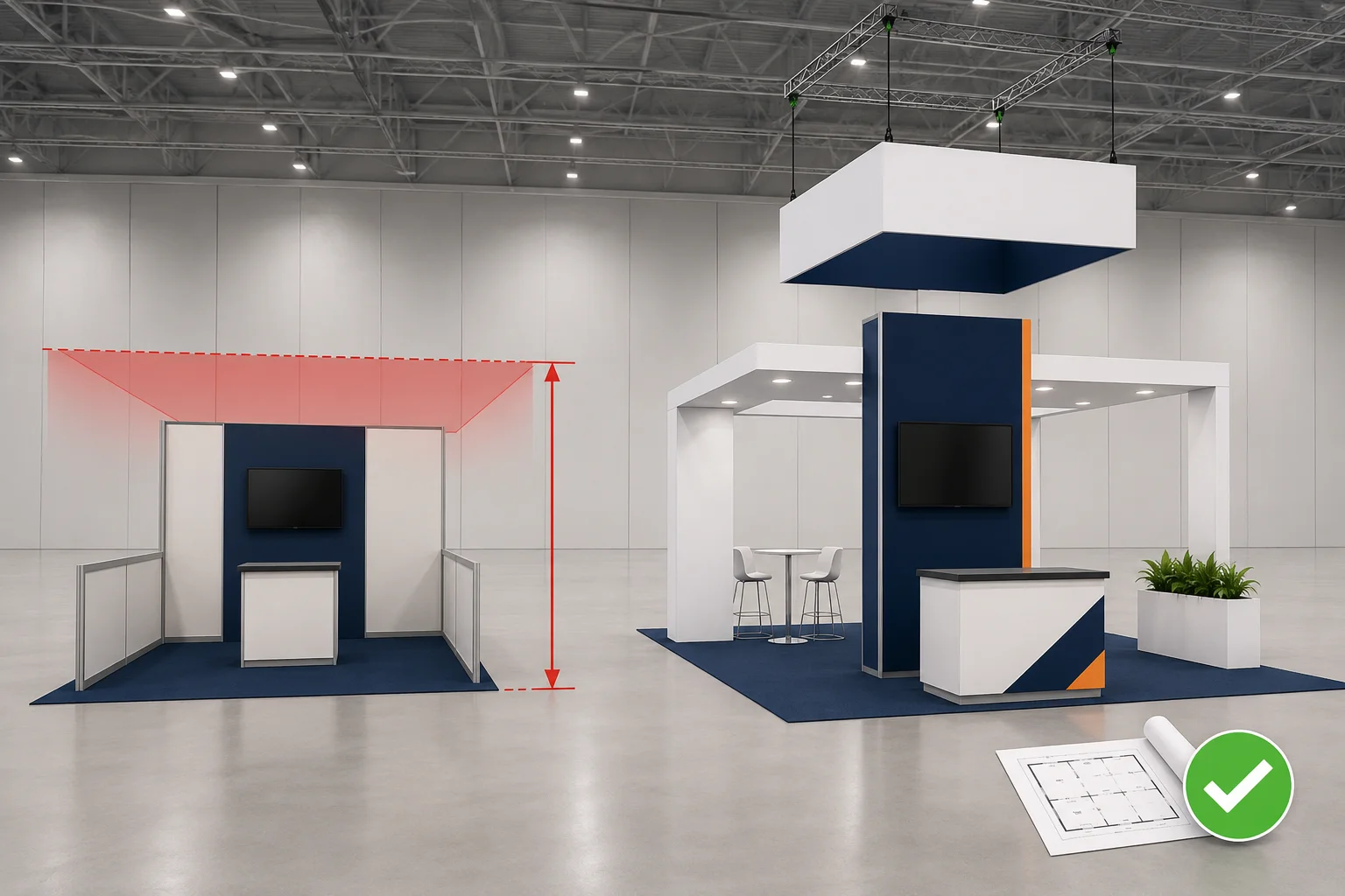LVCC booth height rules inline vs island comparison
